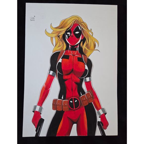 Ladypool / Lady Deadpool - Original Art drawing sketch 12" x 8.25"Signed w/COA
